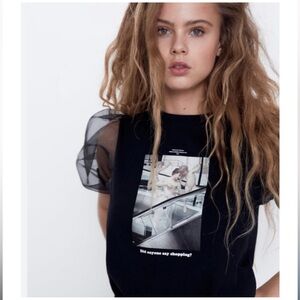 ZARA - Rare Blessures D’ Amour Organza Puff Sleeve Top